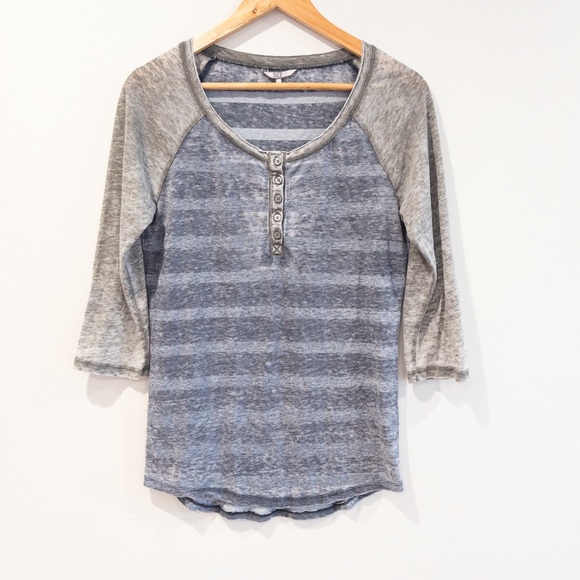 BKE Tops - Buckle BKE Blue Green Striped Burnout Henley Raglan Shirt Size Large